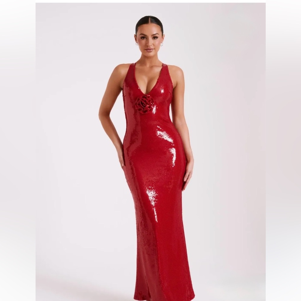 Meshki Dazzling Red Sequin Maxi Dress